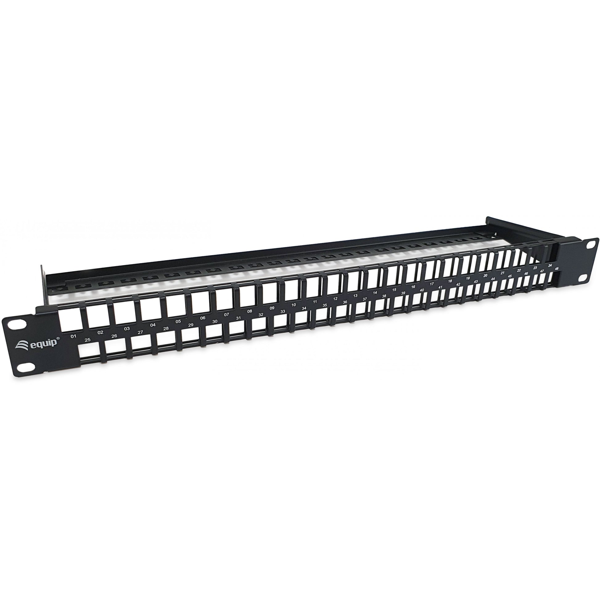 Equip 48-portni Keystone Cat.6 neoklopljeni patch panel. Crna. RJ-45. Cat6. Crna. Čelik. 1U. REACH. RoHS.