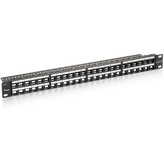 Equip 48-portni Keystone Cat.6 neoklopljeni patch panel. Crna. Cat6. Crna. Montaža u rack. 1U. 44 mm. 483 mm