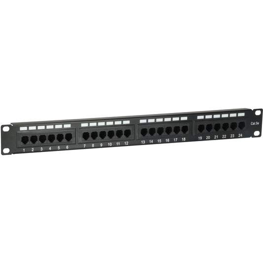 Equip 24-portni Cat.5e neoklopljeni patch panel. Crna. Cat5e. Crna. Montaža u rack. 1U. RoHS. CE.