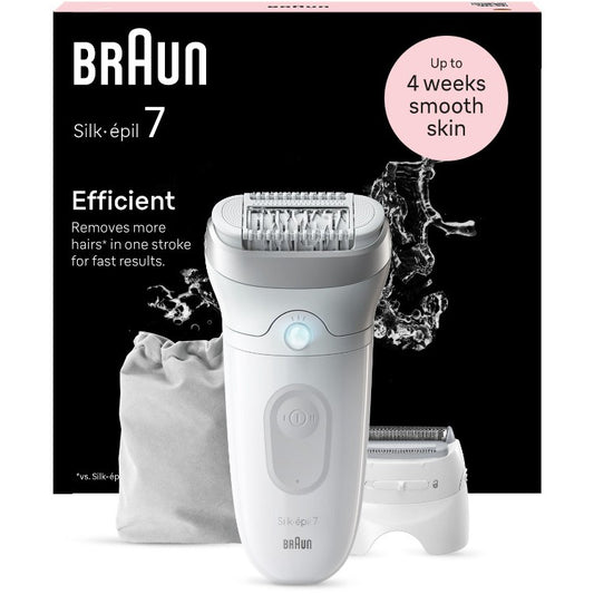 Braun Silk-épil 7 7-041. Siva. Bijela. MicroGrip. Za pazuh. Za bikini zonu. 0,5 mm. Punjiva baterija. Njemačka