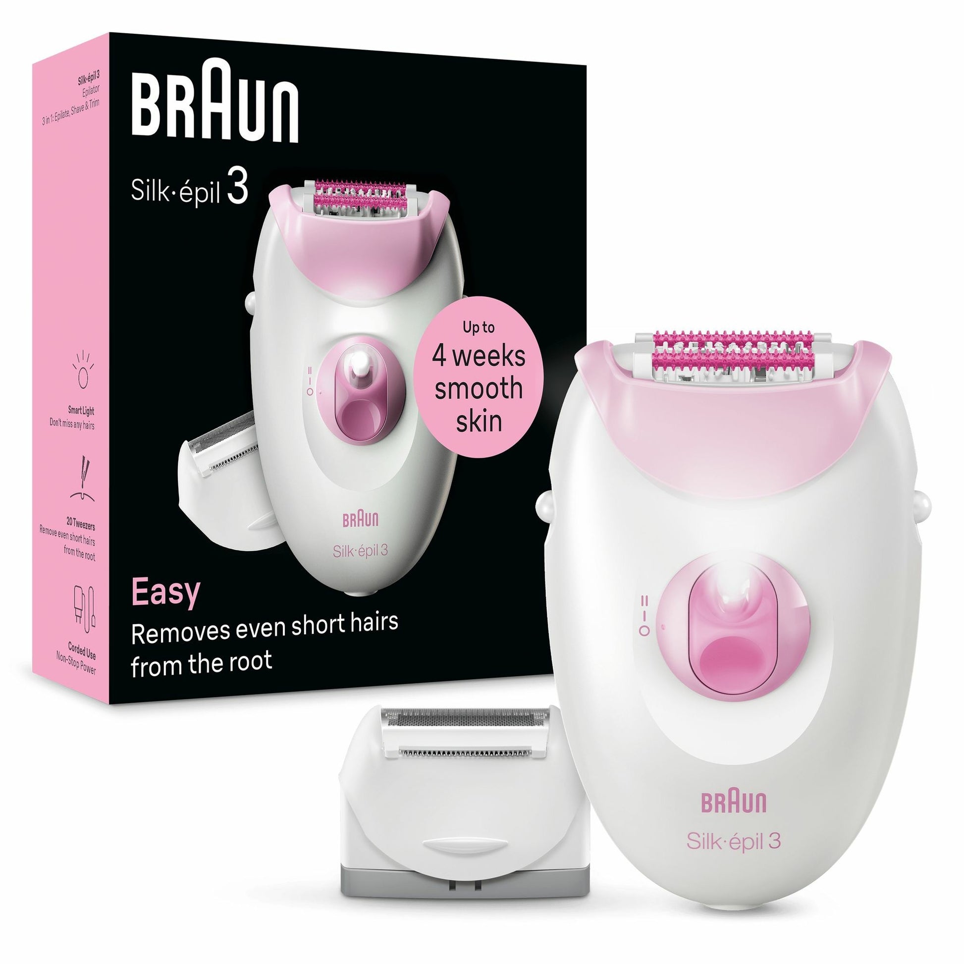 Braun Silk-épil 3 3-031. Roza. Bijela. 20 pinceta. SoftLift. AC. Njemačka