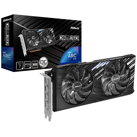 Asrock A750 CL SE 8GO. Arc A750. 8GB. GDDR6. 256 bita. 7680 x 4320 piksela. PCI Express x16 4.0