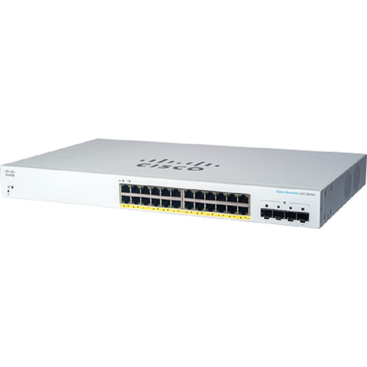 Cisco CBS220-24P-4G. Upravljani. L2. Gigabit Ethernet (10/100/1000). Napajanje preko Etherneta (PoE). Montaža u rack. 1U