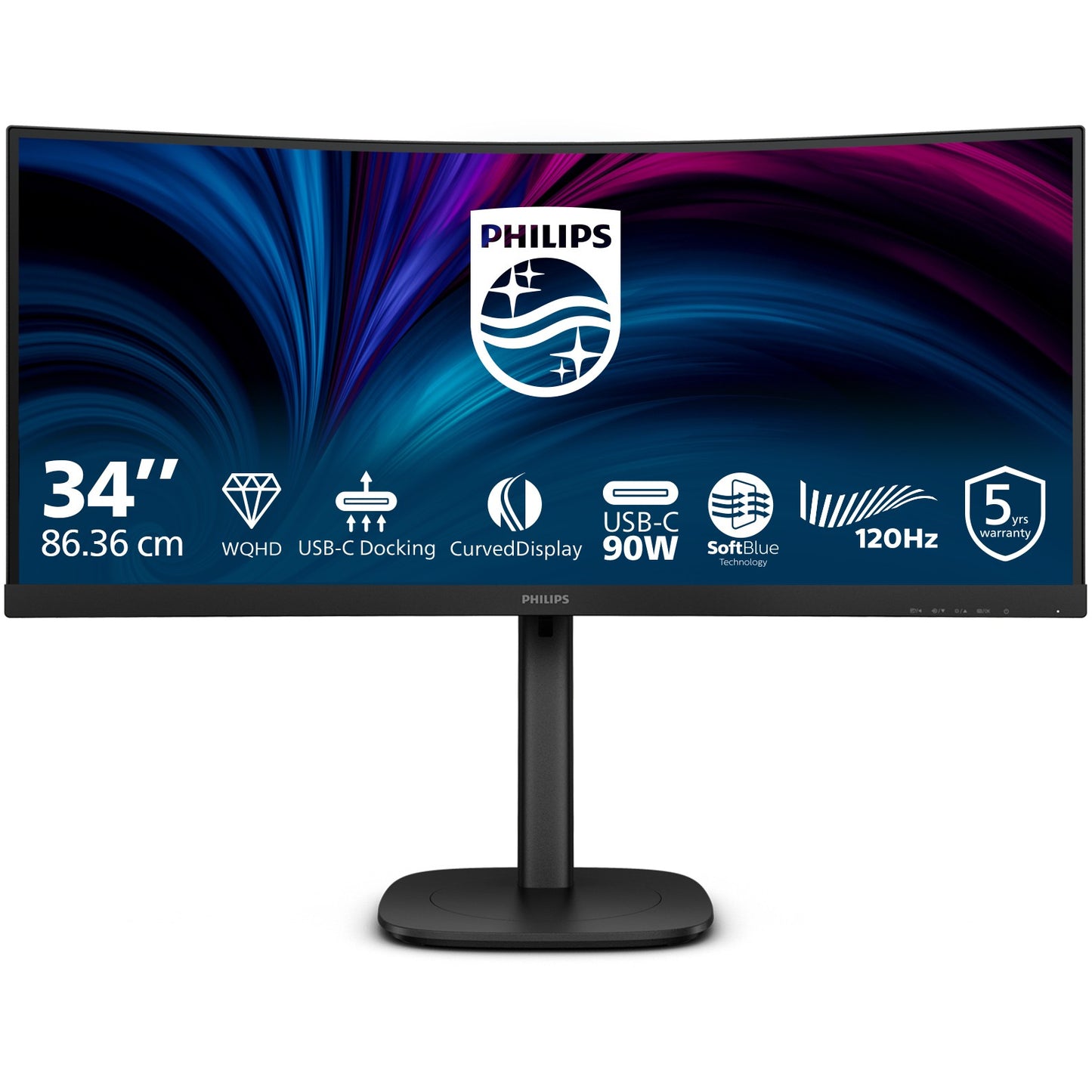 Philips 3000 serija 34B2U3600C/00. 86,4 cm (34"). 3440 x 1440 piksela. Široki Quad HD. LCD. 4 ms. Crni