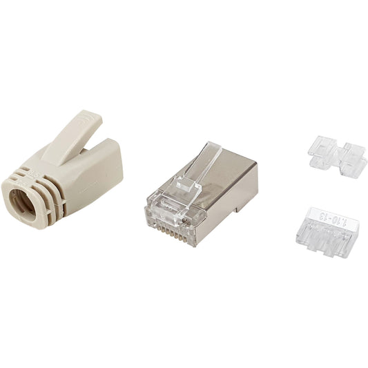 Equip Cat.6A RJ45 set oklopljenih konektora. 100 komada po pakovanju. RJ-45. Nehrđajući čelik. Prozirni. Bijeli. Muški. Ravni. Cat6a. Zlatni.