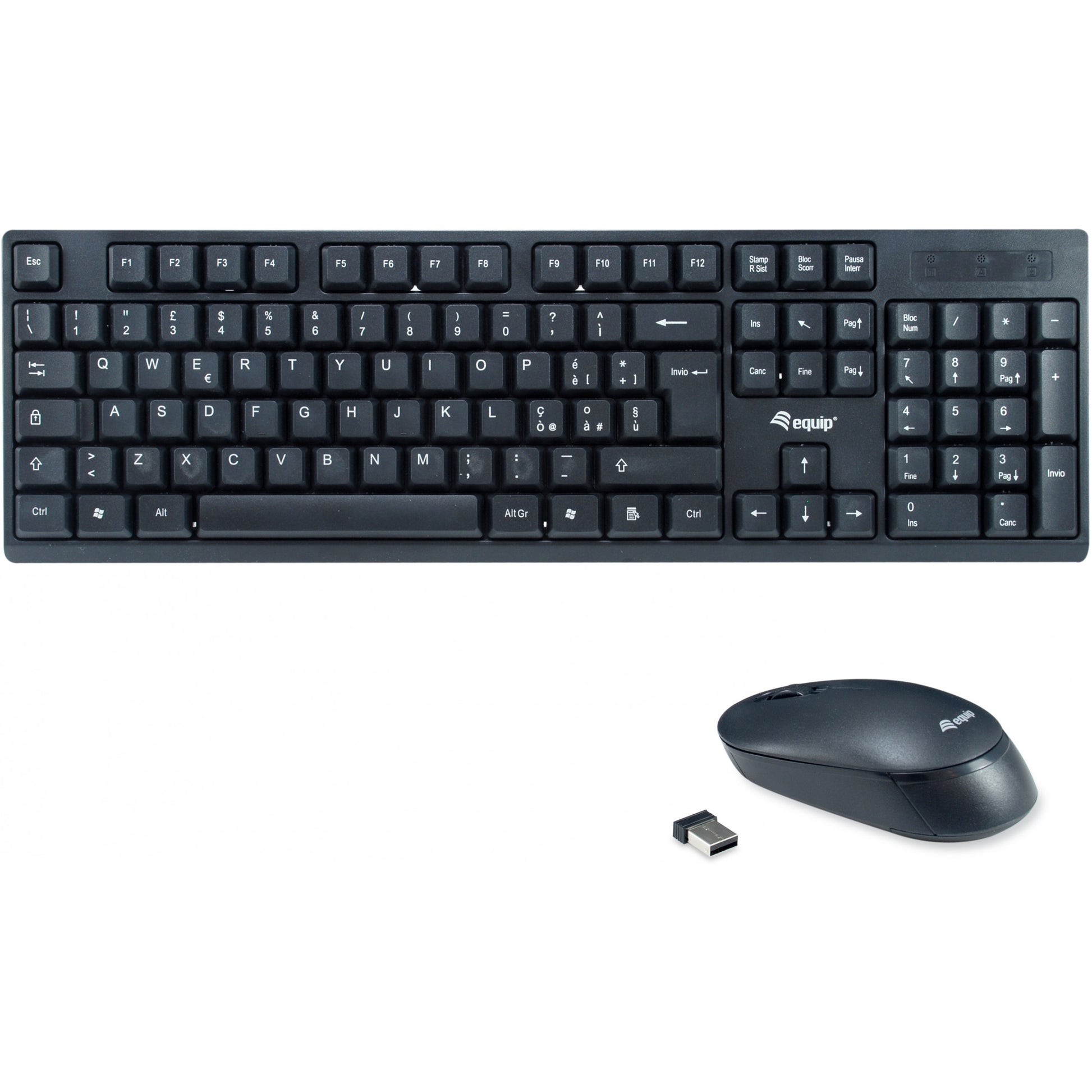 Bežični set tastature i miša Equip. IT raspored (QWERTY). Puna veličina (100%). Bežični. RF bežični. QWERTY. Crna. Miš uključen.