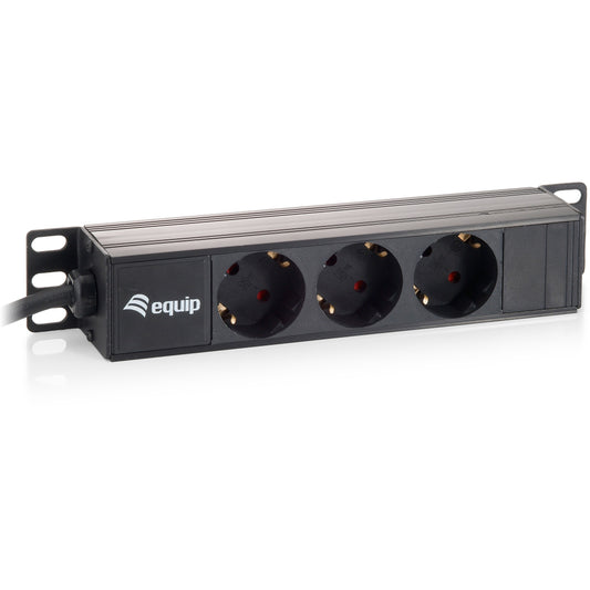 Equip trostruki njemački produžni kabel. 10 inča. 1U. Plastika. Crna. 3 AC utičnice. 1,5 m. 250 V