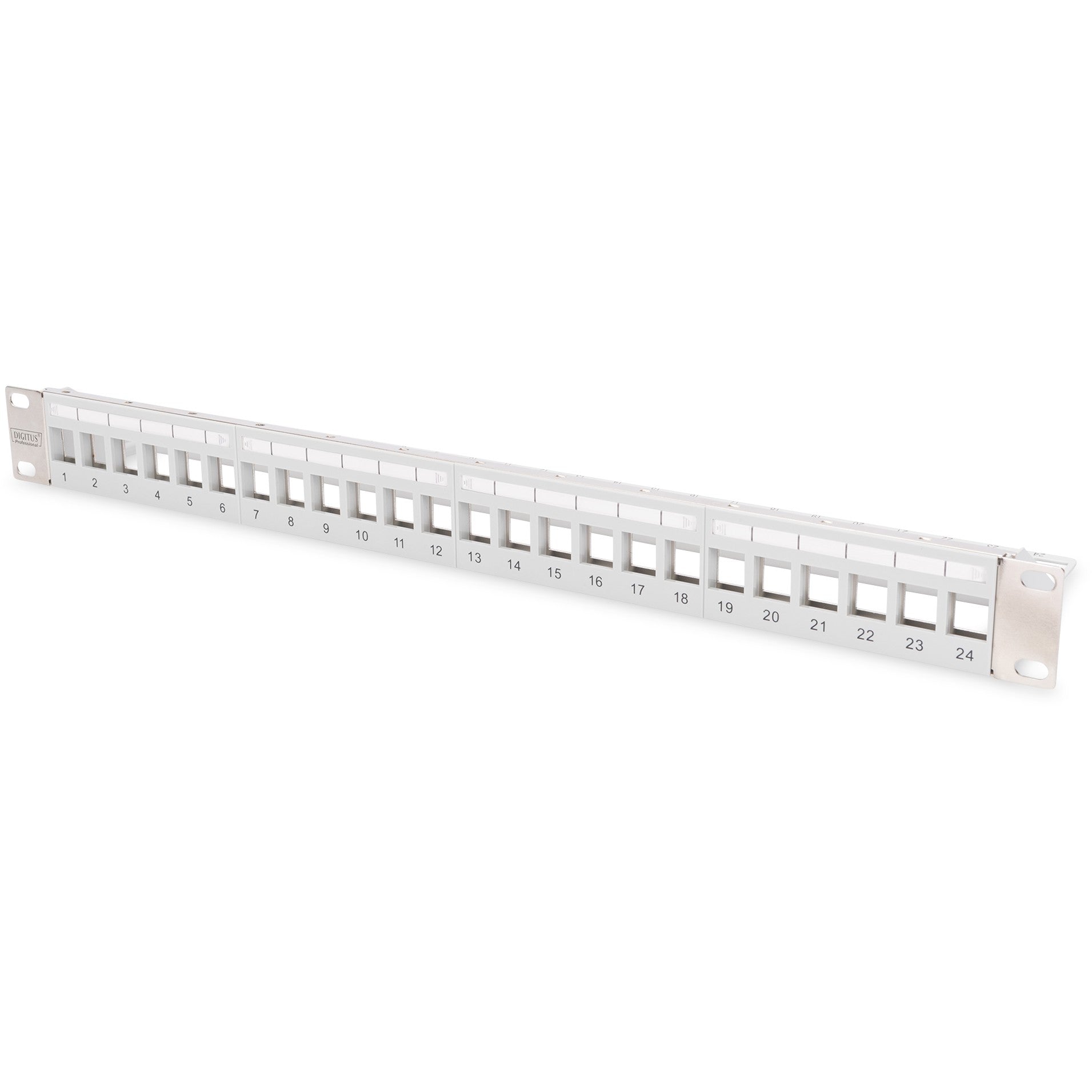 Digitus Modular Patch Panel za Keystone utičnice 1U - Nepopunjen. Cat5e. Cat6. Cat6a. Siva. SPCC. Montaža u rack. 1U. -20 - 70 °C