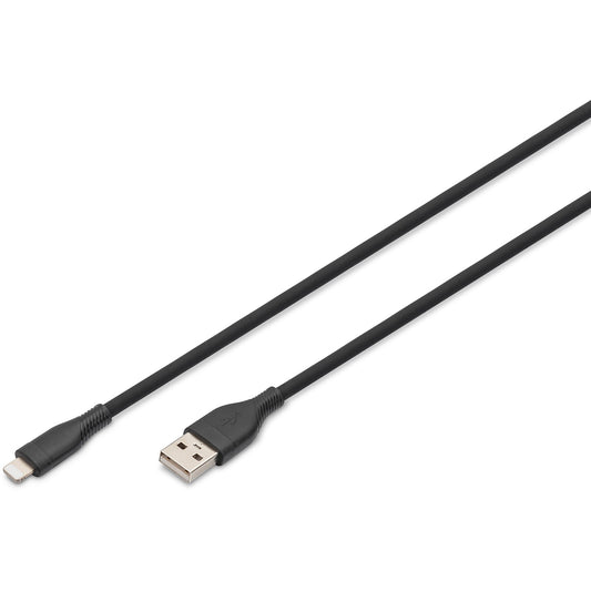 Digitus Lightning silikonski konektorski kabel. USB-A na Lightning 0,5 m. Crni. 0,5 m. Lightning. USB A. Muški. Muški. Crni.