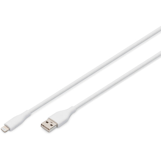 Digitus Lightning silikonski konektorski kabel. USB-A na Lightning 1m. Bijeli. 1m. Lightning. USB A. Muški. Muški. Bijeli.