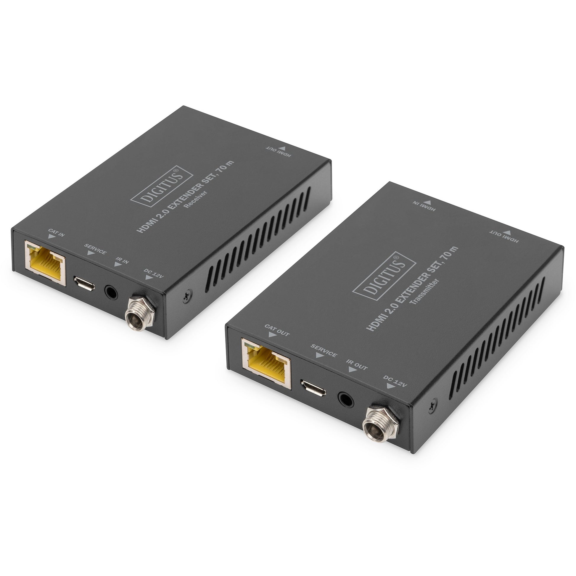 Digitus HDMI Extender Set. 4K/60Hz. 70 m. 3840 x 2160 piksela. AV predajnik i prijemnik. 70 m. Žični. Crni. HDCP.