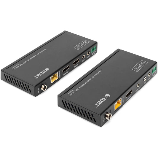 Digitus 4K HDBaseT™ HDMI Extender set. 150 m. 3840 x 2160 piksela. AV predajnik i prijemnik. 150 m. Žični. Crni. HDCP.