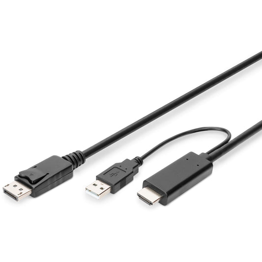 Digitus 4K HDMI adapter kabel - HDMI na DisplayPort. 2 m. HDMI Tip A (standardni). DisplayPort + USB Tip-A. Muški. Muški. Ravni.