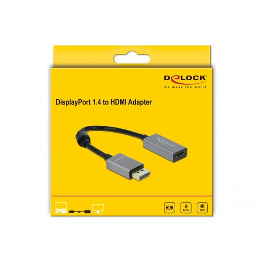 DeLOCK Active DisplayPort 1.4 na HDMI adapter 4K 60 Hz (HDR). 0,2 m. DisplayPort. HDMI tip A (standardni). Muški. Ženski. 3840 x 2160 piksela