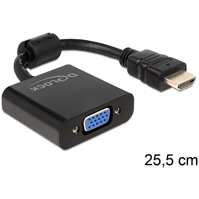 DeLOCK 65512. 0,254 m. VGA (D-Sub). HDMI Tip A (Standardni). Muški. Ženski. Crni.