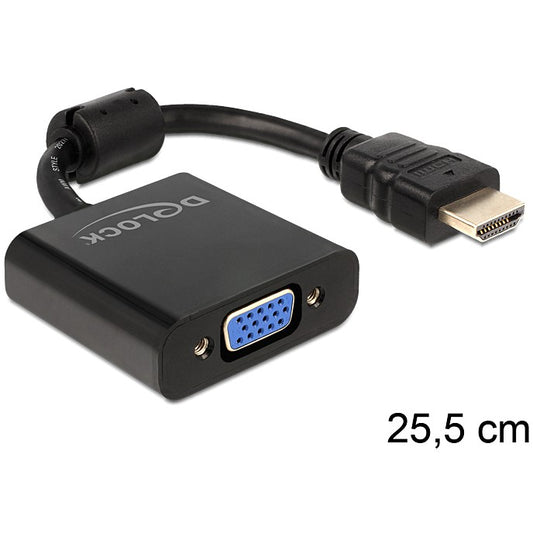 DeLOCK 65512. 0,254 m. VGA (D-Sub). HDMI Tip A (Standardni). Muški. Ženski. Crni.