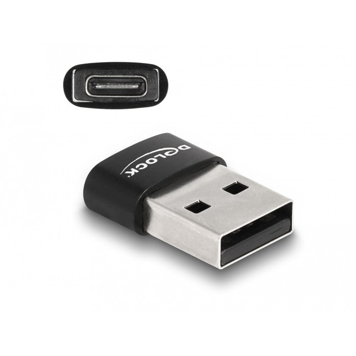 DeLOCK USB 2.0 adapter, USB Tipa-A muški na USB Tipa-C ženski, crni. USB A. USB C. Crni