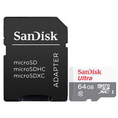 SanDisk 64GB Ultra microSDXC. 64GB. MicroSDXC. Klasa 10. 100 MB/s. 10 MB/s. Siva