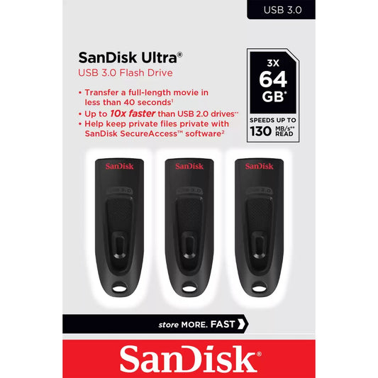 Western Digital Ultrastar SanDisk Ultra. 64 GB. USB Tip-A. 3.2 Gen 1 (3.1 Gen 1). 130 MB/s. Dia. Crna.
