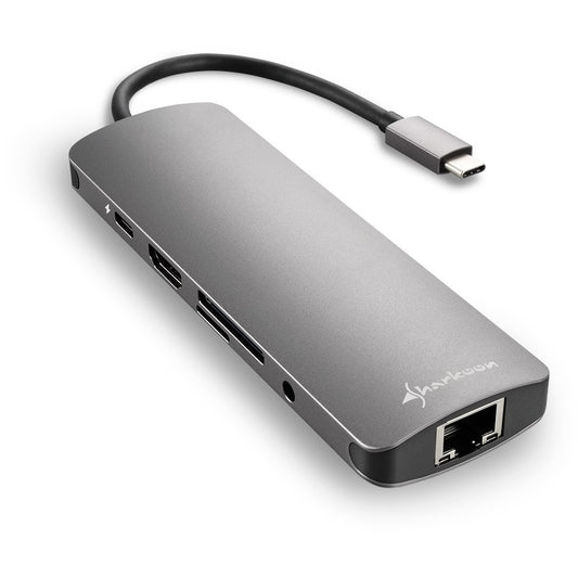 Sharkoon USB 3.0 Type-C kombinovani adapter. USB Type-C HDMI. RJ-45. USB 3.2 Gen 1 (3.1 Gen 1). Siva. 132m. 5Gbps. 130mm