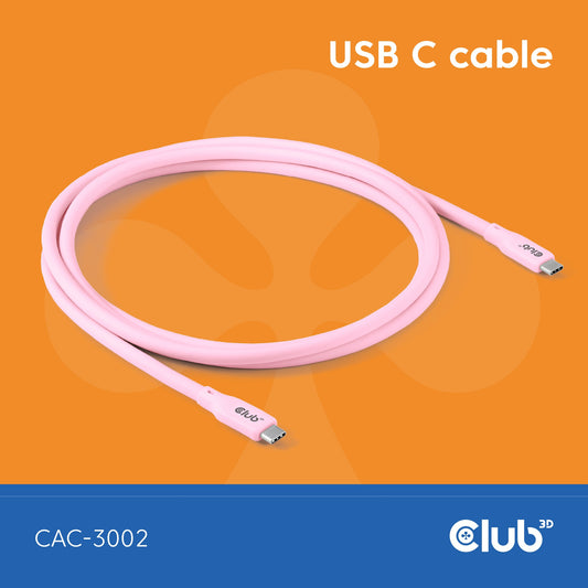 CLUB3D USB C kabel roze boje. 2 m. USB C. USB C. USB4 Gen 3x2. Roze boje