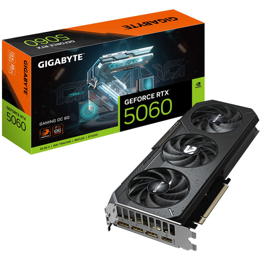 GIGABYTE GeForce RTX 5060 GAMING OC 8G grafička kartica - 8GB GDDR7. 128bit. PCI-E 5.0. Takt jezgra 2595 MHz. 3 x DisplayPort 1 x HDMI GV-N5060GAMING OC-8GD. GeForce RTX 5060. 8GB. GDDR7. 128 bita. 7680 x 4320 piksela. PCI Express 5.0