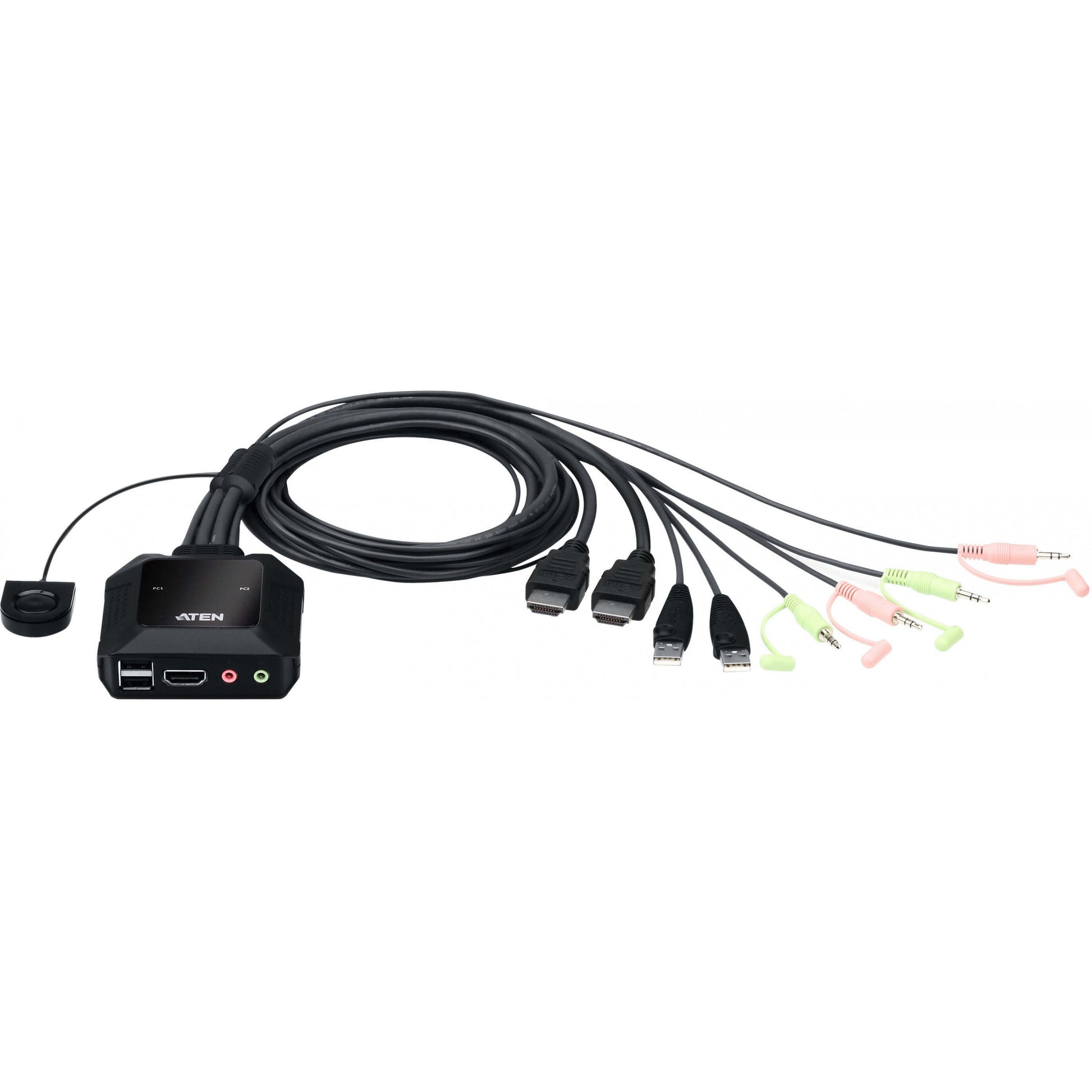ATEN 2-portni USB 4K HDMI kabel KVM prekidač s daljinskim odabirom porta. 4096 x 2160 piksela. 4K Ultra HD. 3,47 W. Crni.