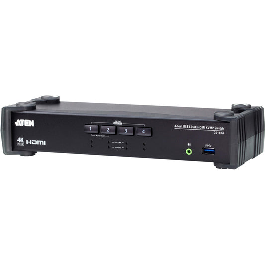 ATEN 4-portni USB 3.0 4K HDMI KVMP™ prekidač sa audio mikserom. 4096 x 2160 piksela. 4K Ultra HD. 2.535 W. Crni.