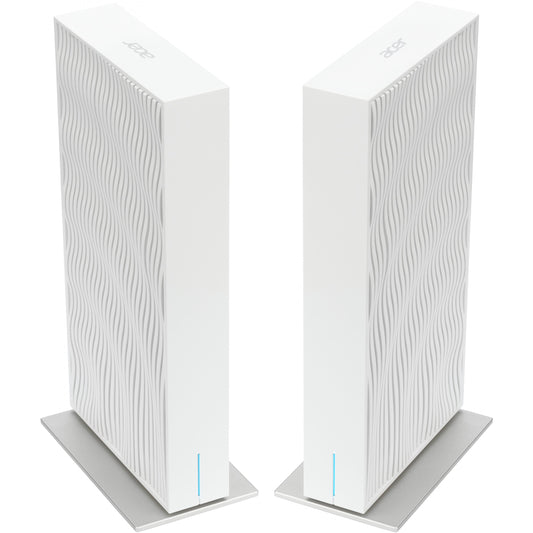 Acer Wave 7. WiFi 7 Mesh ruter. EU utikač. Dual pack. Wi-Fi 7 (802.11be). Dvofrekventni opseg (2.4GHz + 5GHz ili 2.4GHz + 6GHz). Ethernet/LAN. Stolni ruter.
