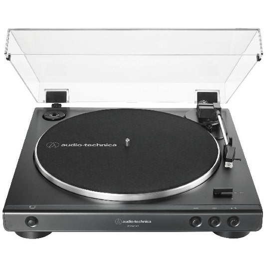 Audio-Technica AT-LP60XUSB. Gramofon s remenskim pogonom. Potpuno automatski. Siva. Metalik. Aluminij. 33 1/3,45 RPM. DC servo motor.