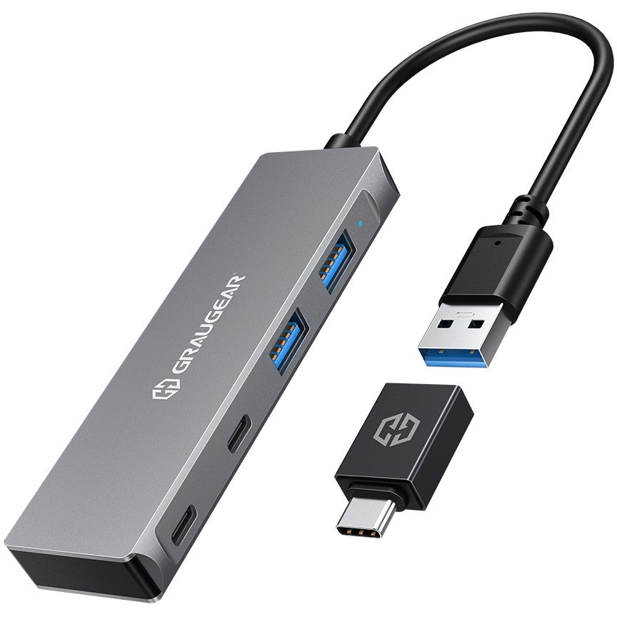 GRAUGEAR G-HUB2A2C-AC. USB 3.2 Gen 1 (3.1 Gen 1) Tip-A + Tip-C. USB 3.2 Gen 1 (3.1 Gen 1) Tip-A. USB Tip-C 5000 Mbps. Srebrni. Aluminijski. Okrugli kabel.