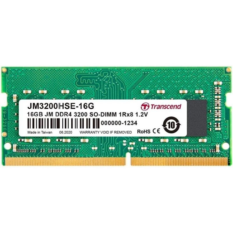 Transcend JetRam JM3200HSE-16G. 16 GB. 1 x 16GB DDR4. 3200MHz. 260-pinski SO-DIMM