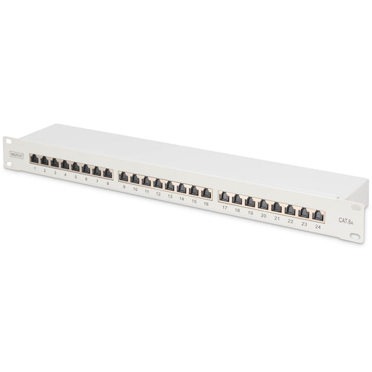 Digitus CAT 6A. Patch panel klase EA. Oklopljen. Gigabit Ethernet. Cat6a. Siva. Montaža u rack. 1U. 1,5 mm