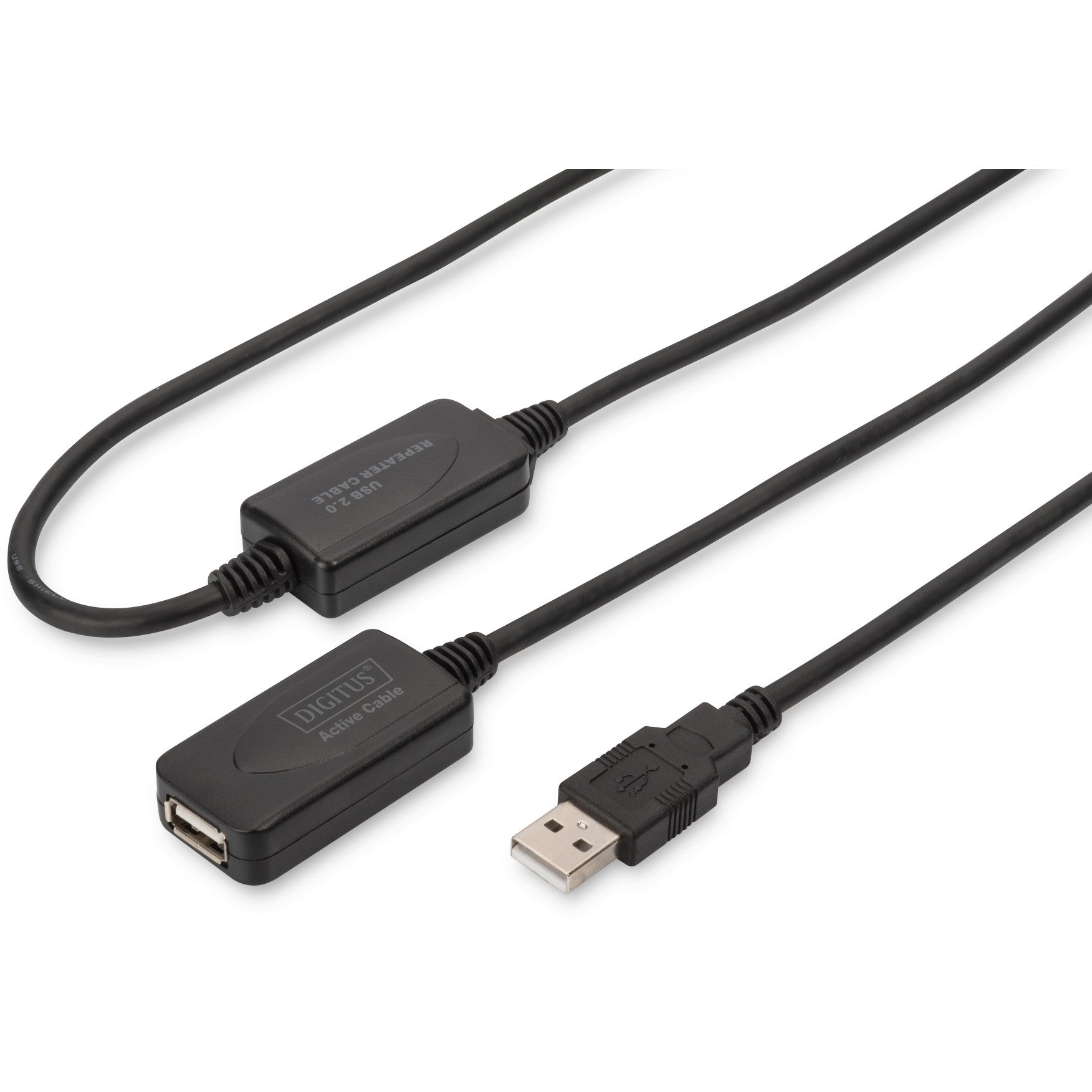 Digitus aktivni USB 2.0 produžni kabel. 20 m. USB A. USB A. USB 2.0. Muški/Ženski. Crni.