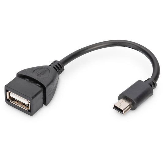 Digitus USB adapter/konverter. OTG. 0,2 m. Mini USB B. USB A. USB 2.0. Crni