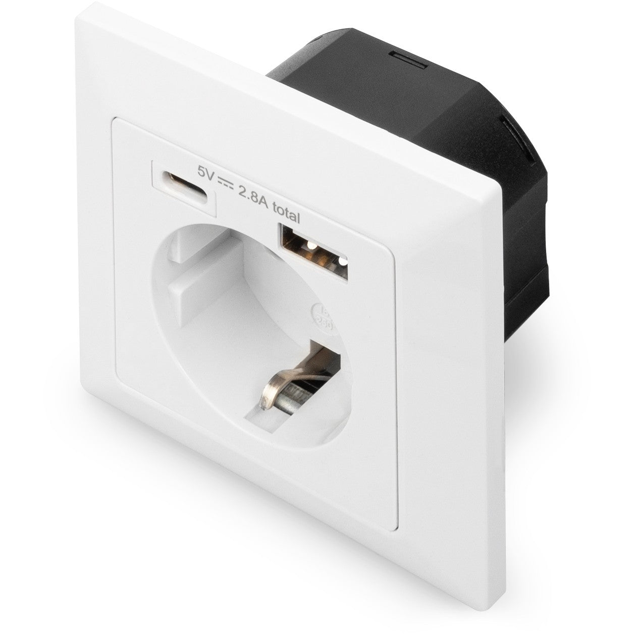 Digitus sigurnosna utičnica za ugradnju u zid s 1 x USB Type-C™ i 1 x USB A. Bijela. 250 V. 50 Hz. 60 mm. 90 mm. 90 mm