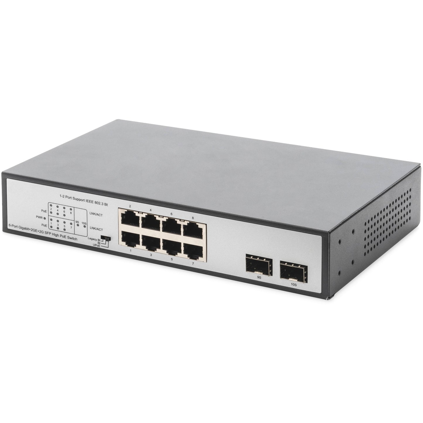 Digitus 8-portni gigabitni PoE switch. 19 inča. Neupravljan. 2 uplinka. Neupravljan. Gigabit Ethernet (10/100/1000). Napajanje preko Etherneta (PoE). Montaža na zid.