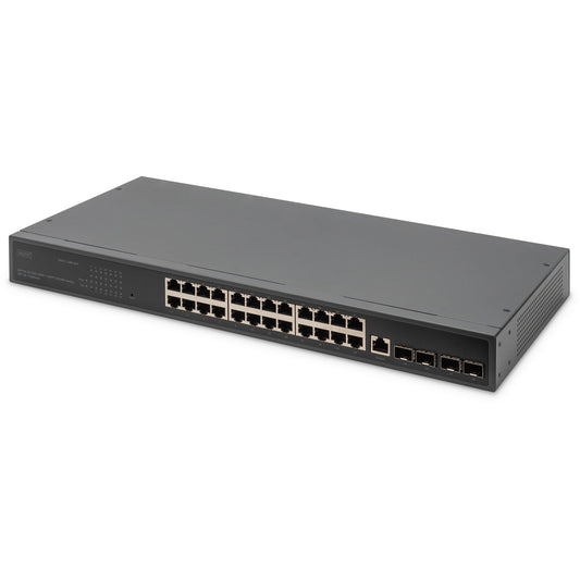 Digitus 24-portni gigabitni prekidač. 19 inča. Upravljani. 4 SFP+ uplinka. Upravljani. L3. Gigabit Ethernet (10/100/1000). Montaža u rack. 1U