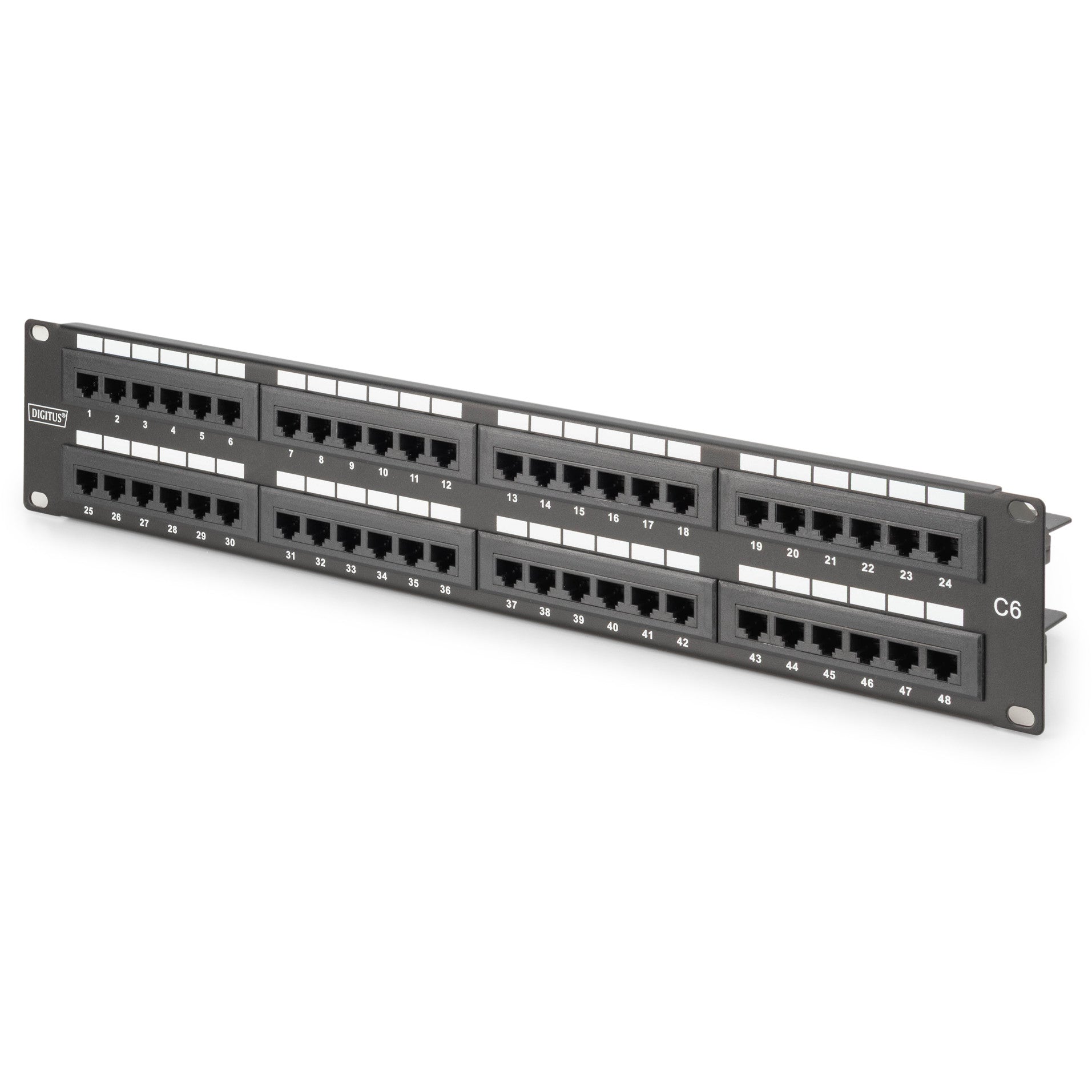 Digitus CAT 6 klasa E patch panel. RJ-45. Crna. Pocinčani čelik. SECC. Čelik. Montaža u rack. 560 mm. 75 mm