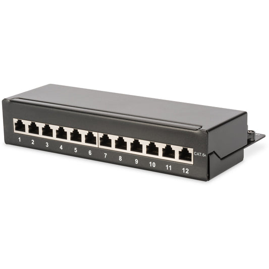 Digitus Desktop CAT 6A Klasa EA patch panel. Oklopljen. Crna. 10 Gigabit Ethernet. RJ-45. Crna. Pocinčani čelik. SECC. 175 mm. 6 cm