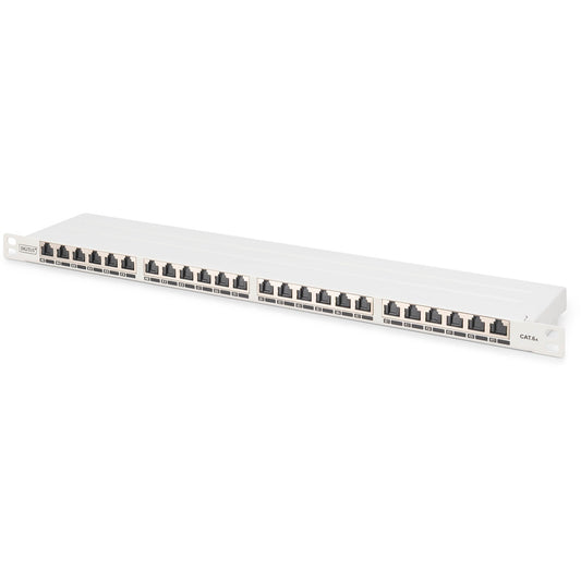 Digitus CAT 6A. Patch panel visoke gustoće klase EA. Oklopljen. Zlatni. Cat6a. 30 N. Sivi. Čelik. Montaža u rack.