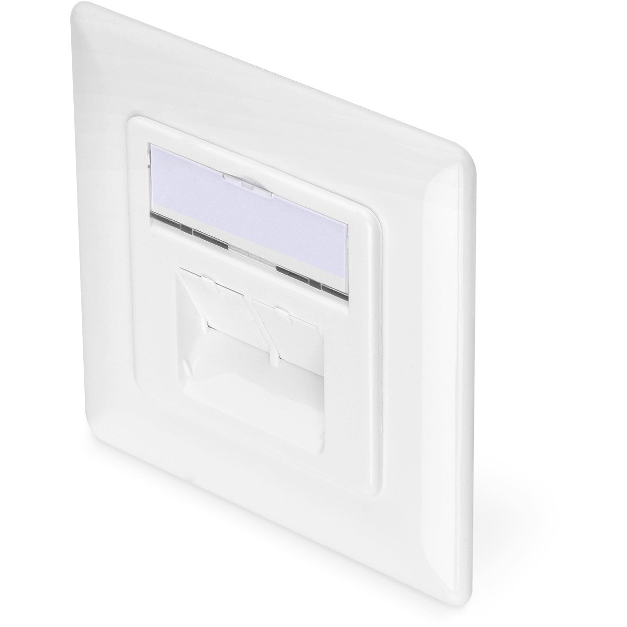 Digitus mrežna utičnica CAT 6A klase EA. Kompatibilna s dizajnom. Oklopljena. Ugradbena. 2 x RJ-45. 1 modul. 6A. 500 Mbps. Bijela. Metalna.