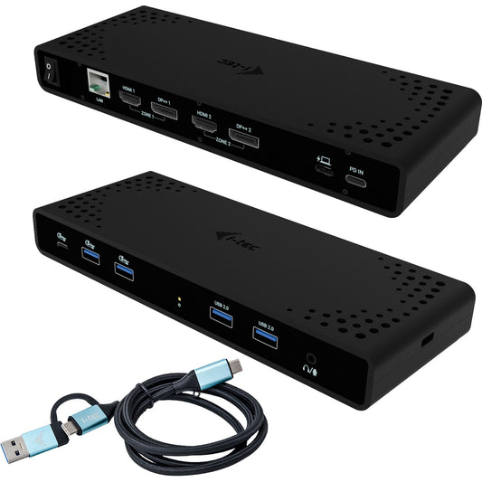 i-tec Univerzalna priključna stanica za dva 4K ekrana + napajanje 85W. Žični priključak. USB 3.2 Gen 1 (3.1 Gen 1) Type-C. 85W. 10,100,1000 Mbps. Crna. 5Gbps