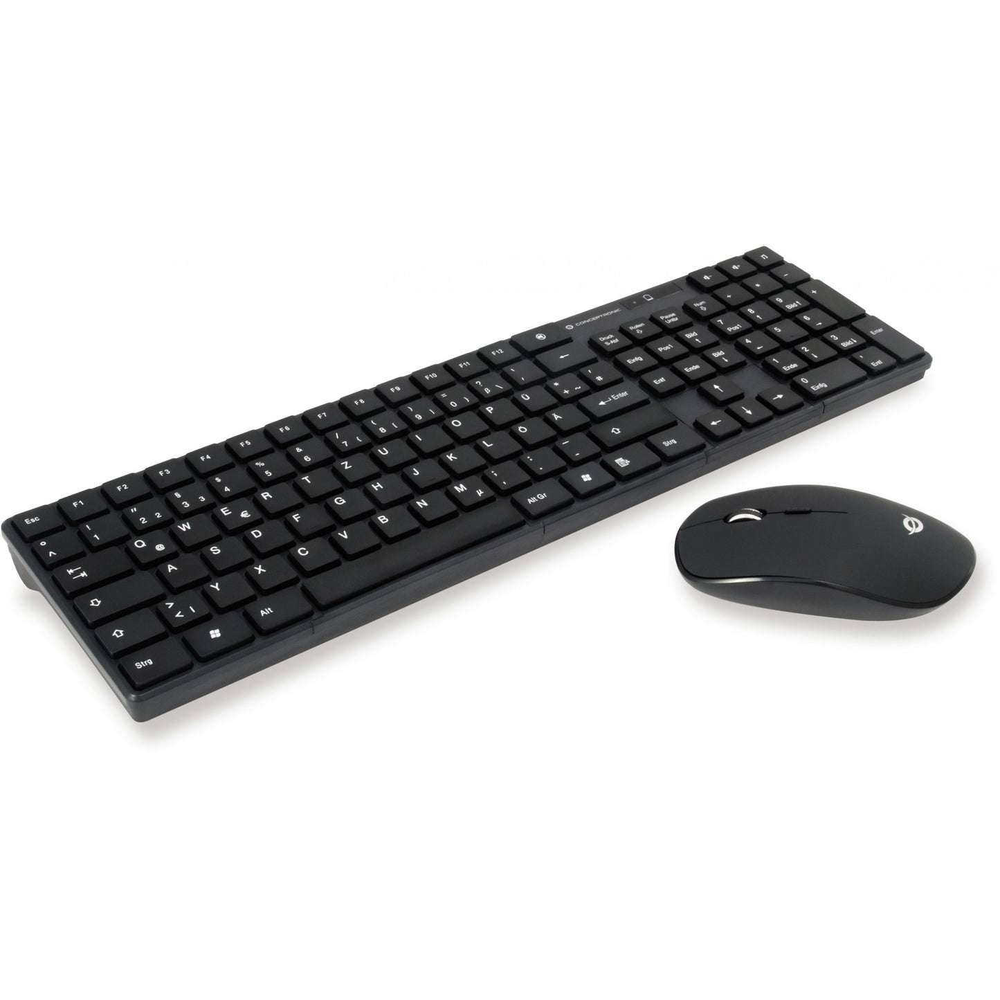 Conceptronic ORAZIO bežična tastatura i miš. Njemački. Puna veličina (100%). Bežični. RF bežični. QWERTZ. Crna. Miš uključen.