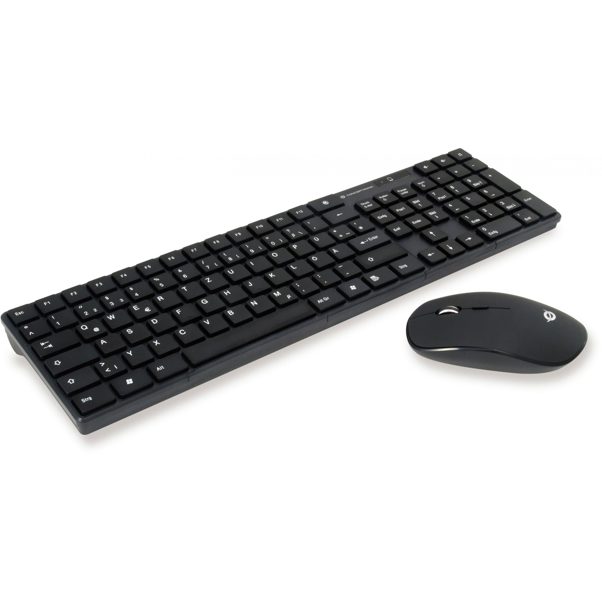 Conceptronic ORAZIO bežična tastatura i miš. Njemački. Puna veličina (100%). Bežični. RF bežični. QWERTZ. Crna. Miš uključen.