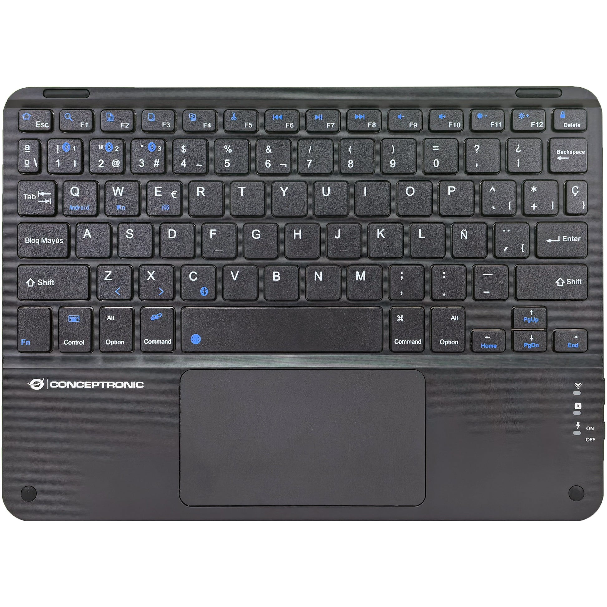 Conceptronic TOBIN01BES 10-inčna Bluetooth tastatura sa touchpadom. QWERTY španski. Bežična tastatura (80-87%). Bežična. Bluetooth. QWERTY. Crna.