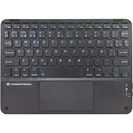 Conceptronic TOBIN01BES 10-inčna Bluetooth tastatura sa touchpadom. QWERTY španski. Bežična tastatura (80-87%). Bežična. Bluetooth. QWERTY. Crna.