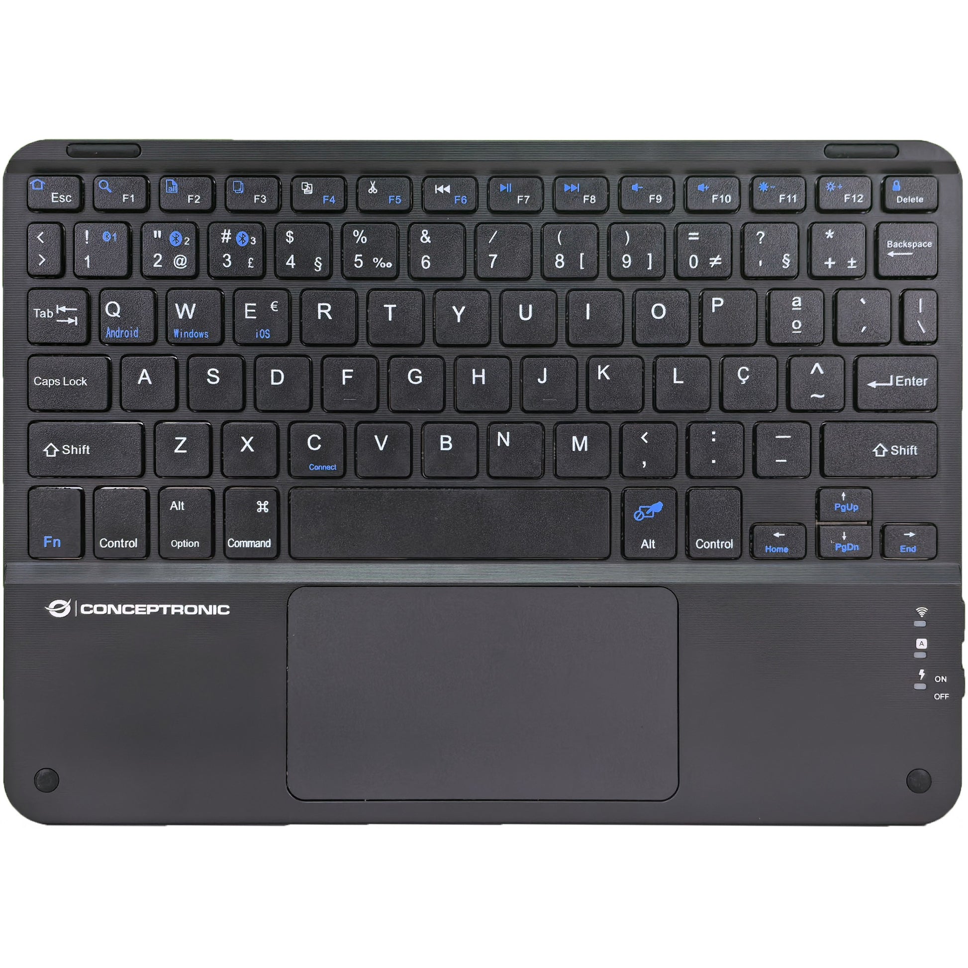 Conceptronic TOBIN01BPT 10-inčna Bluetooth tastatura sa touchpadom. Portugalska QWERTY tastatura. Bežična tastatura (80-87%). Bežična. Bluetooth. QWERTY tastatura. Crna.