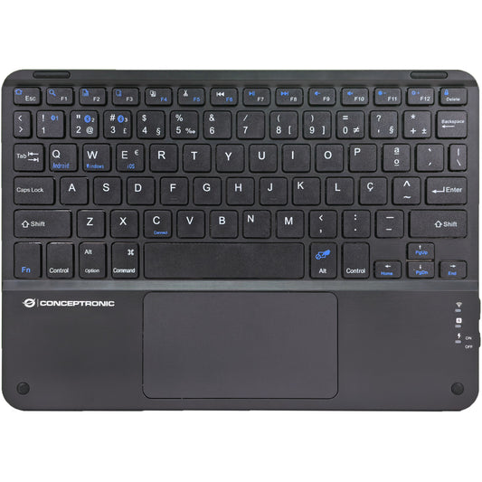 Conceptronic TOBIN01BPT 10-inčna Bluetooth tastatura sa touchpadom. Portugalska QWERTY tastatura. Bežična tastatura (80-87%). Bežična. Bluetooth. QWERTY tastatura. Crna.