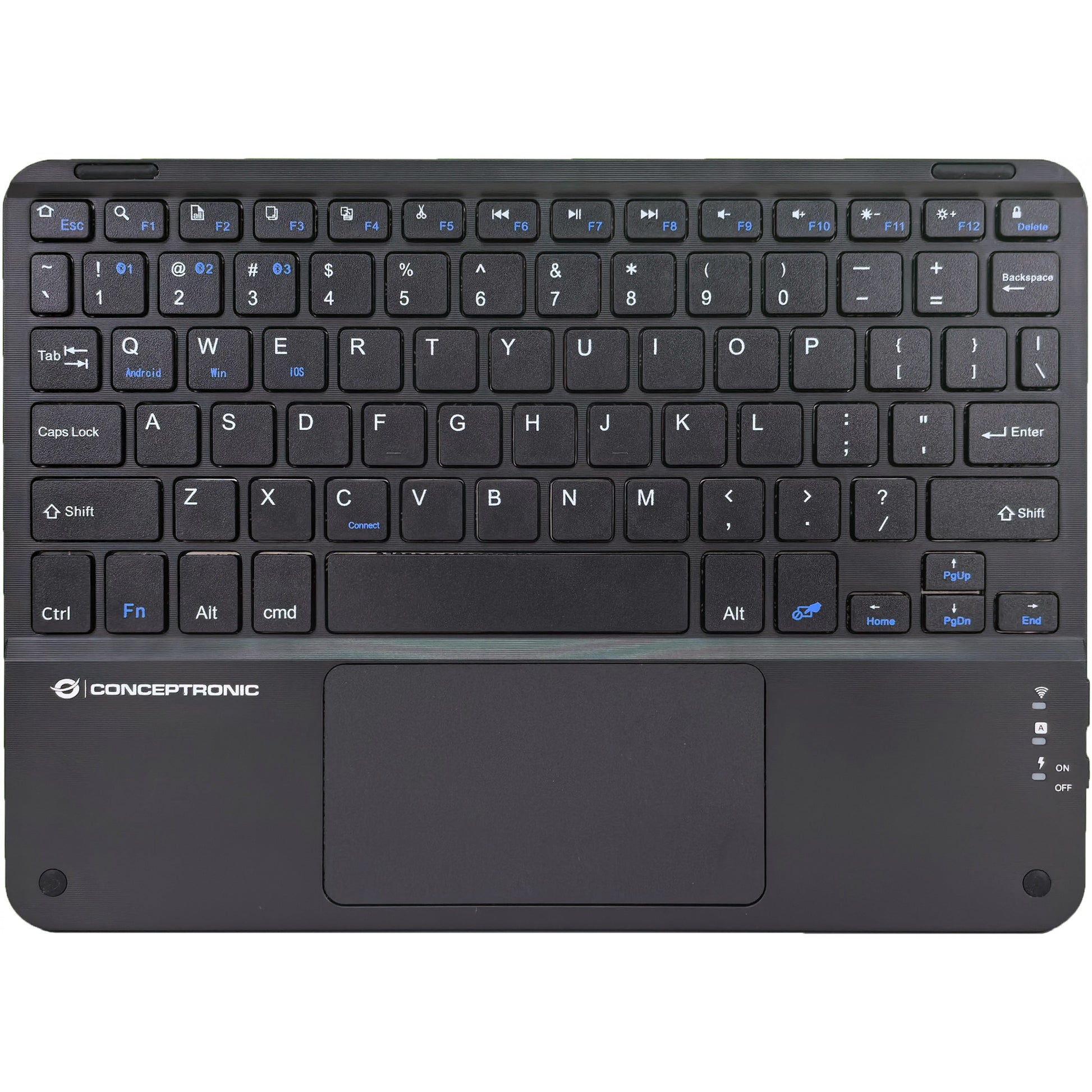 Conceptronic TOBIN01BUS 10-inčna Bluetooth tastatura sa touchpadom. QWERTY EN (SAD). Bežična tastatura (80-87%). Bežična. Bluetooth. QWERTY. Crna.